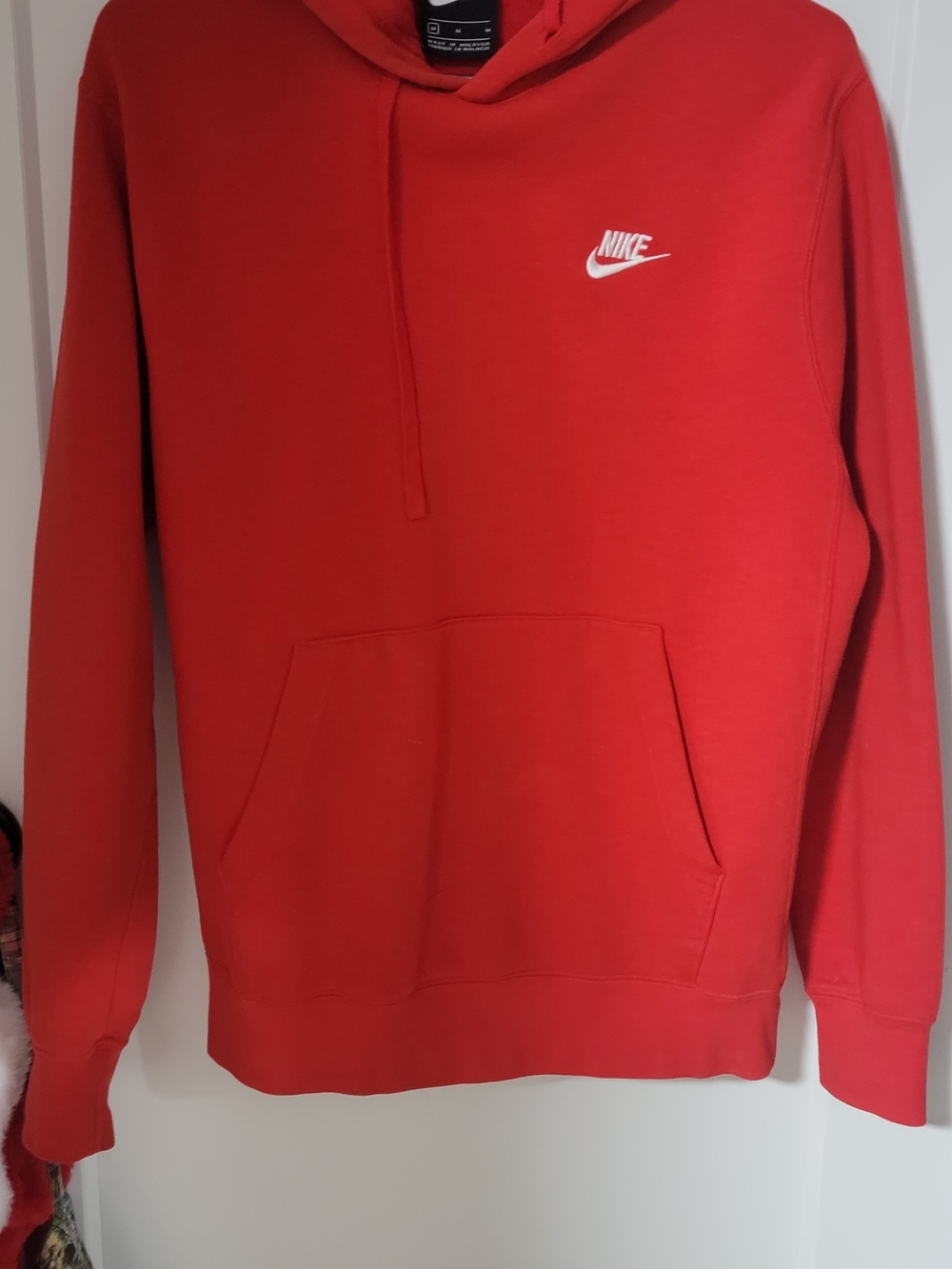 Nike Red Hooded Pullover Sweatshirt with White Swoosh